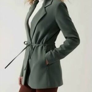 Athleta Women's Sage Green Blazer with Elegant Cinch Waist and Tie, Sz. 0